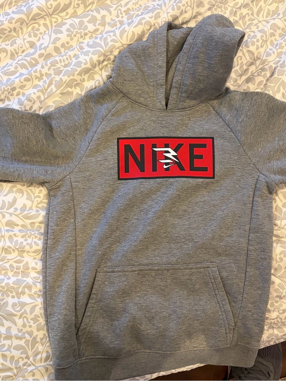Nike Kids' Gray Hoodie with Red Logo